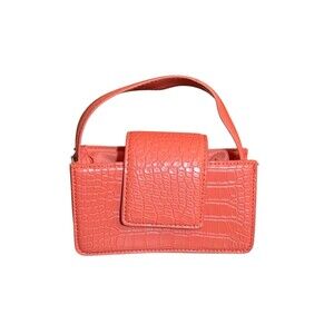 Coral Mini Bag Purse, Faux Alligator , Magnetic Closure, No ShoulderStrap